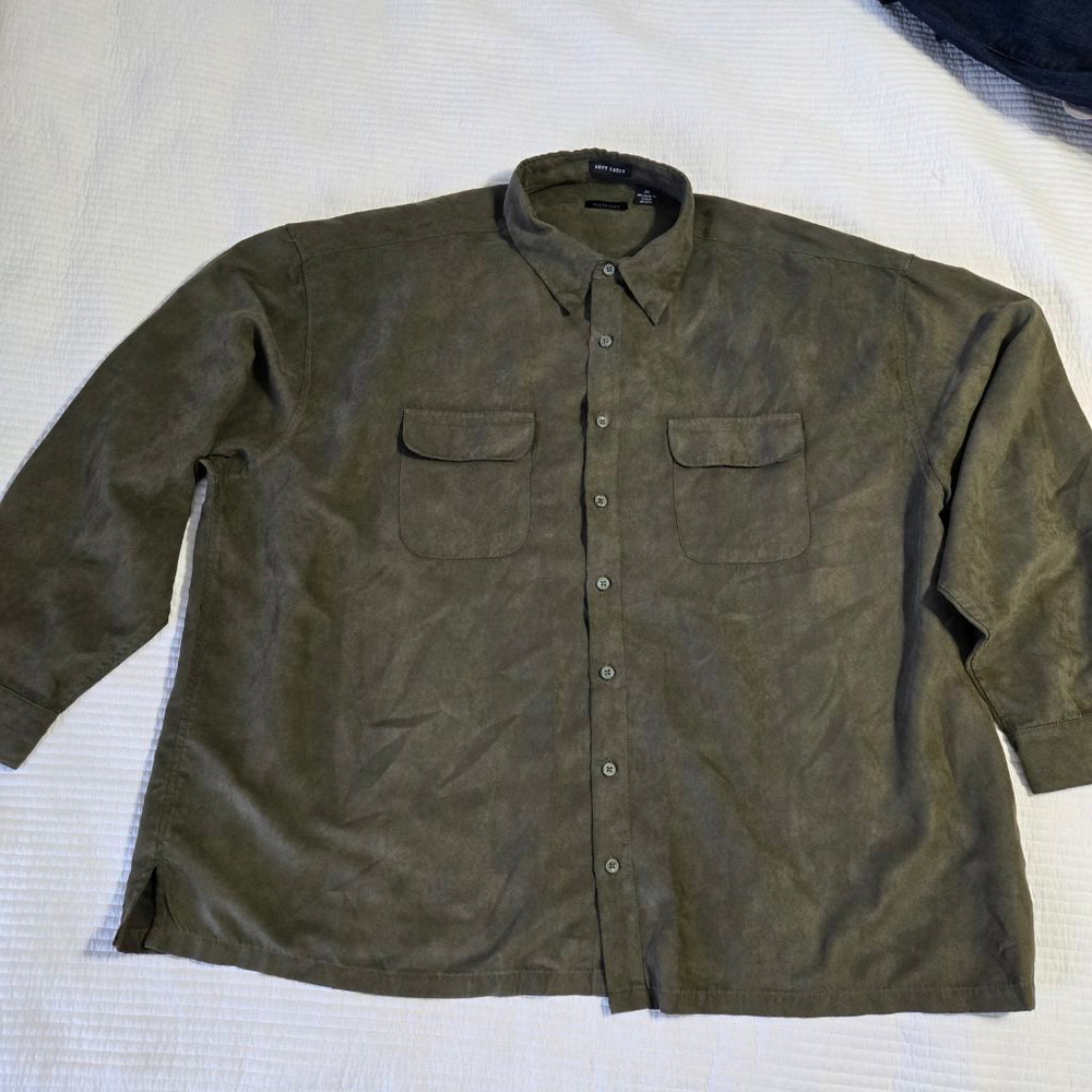 Men's Van Heusen Olive Green Soft Suede Casual Button Down Shirt 3XL